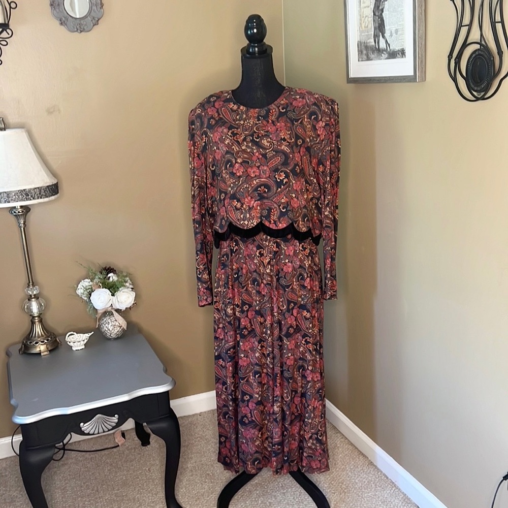 ‘80’s era paisley dress; sz. 16 “Cottage Core”